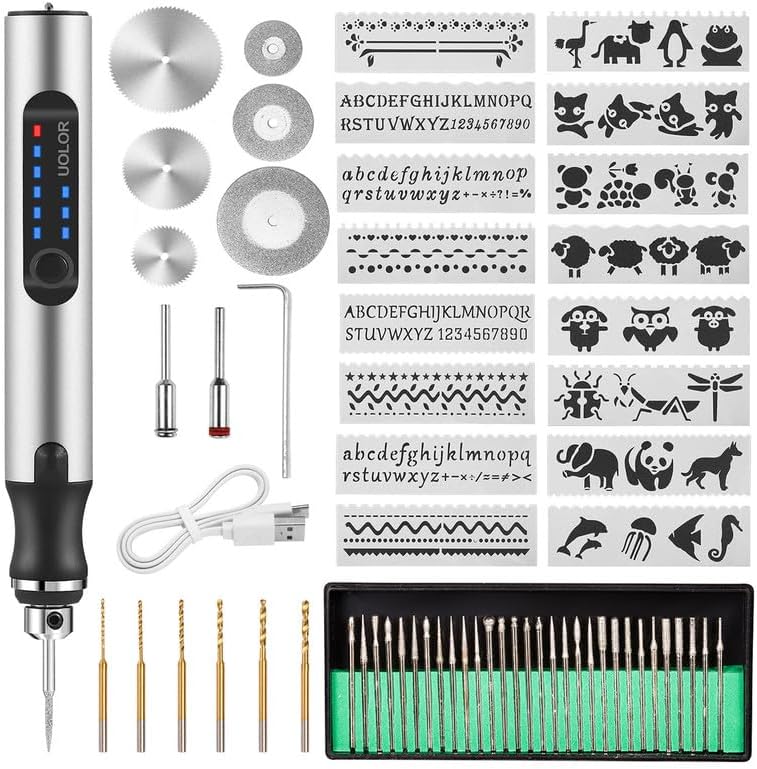 Uolor USB Rechargable Engraving Pen with 42 Bits, Mini Electric DIY Engraver Cordless Rotary Tools Portable Engraving Tool for Jewelry Wood Metal Stone Plastic Glass Etching - Image 1